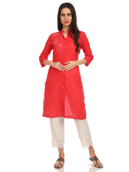 Biba - Red Solid Straight Kurta