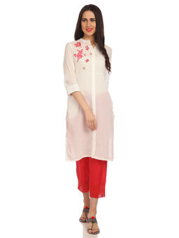 Biba - Off White Solid Straight Kurta