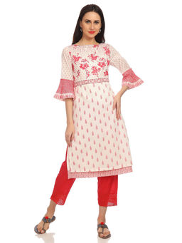 Biba - Off White Printed Straight Kurta