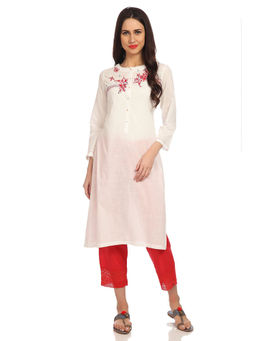 Biba - Off White Solid Straight Kurta