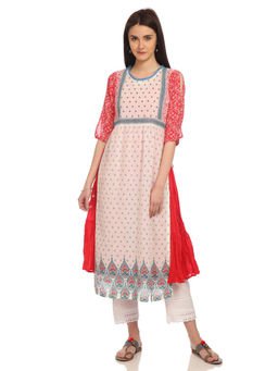 Biba - Pink Printed Straight Kurta With Inner (Set of 2)