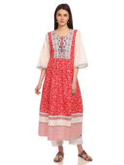 Biba - Red Floral Flared Kurta