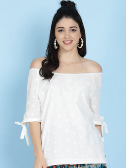 Biba - White Printed Top And Mask (Set of 2)