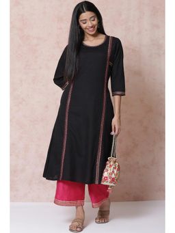 Rangriti - Black Viscose A Line Kurta