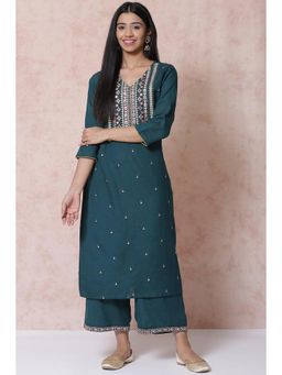 Rangriti - Bottle Green Viscose Straight Kurta