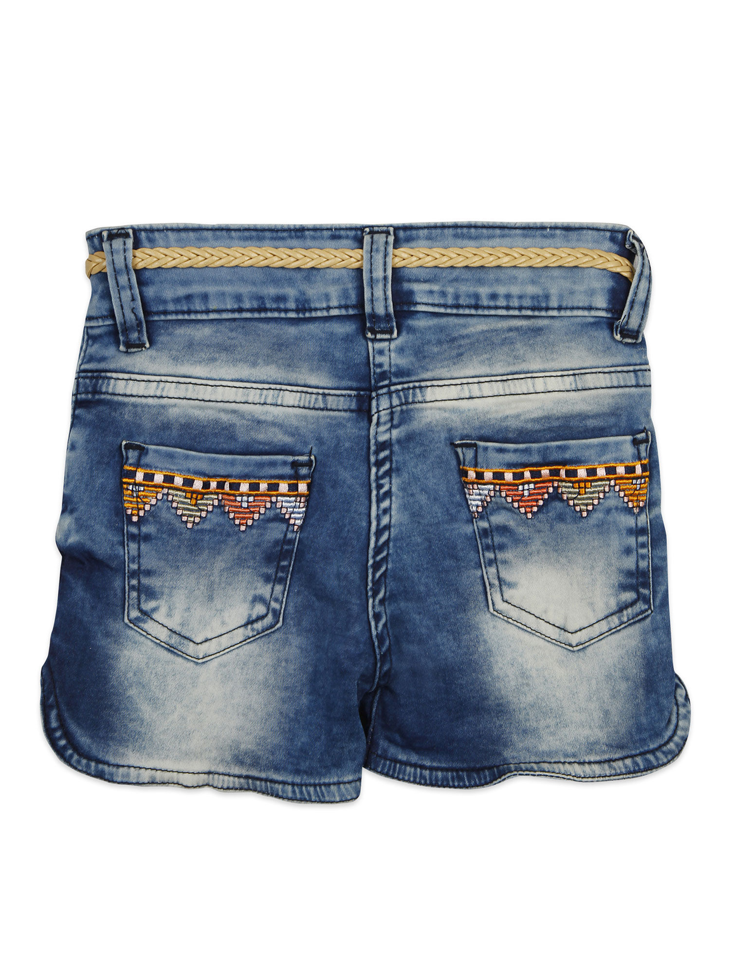 Apple Cut Embroidered Denim Half Pant 