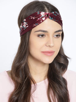 Blueberry - Brown Satin Headwrap With Multi Coloured Printed