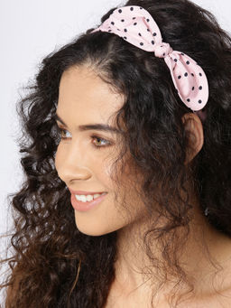 Blueberry - Peach Colour Black Doted Bunny Ear Knot Detailing Hairband