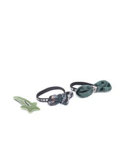 Blueberry - Multi-Color Knot Detailing Scrunchie With Green Hair Clip (Set of 2)