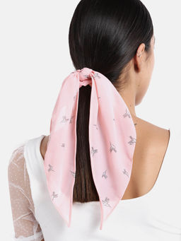 Blueberry - Bird Printed Peach Ruffle Scrunchie