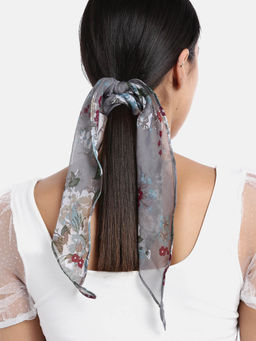 Blueberry - Floral Printed Multi Ruffle Scrunchie