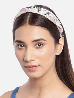 Blueberry - Floral Printed Peach Knot Hairband