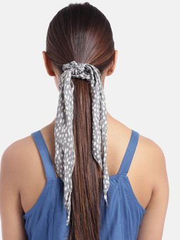 Blueberry - White Doted Grey Ruffle Scrunchie