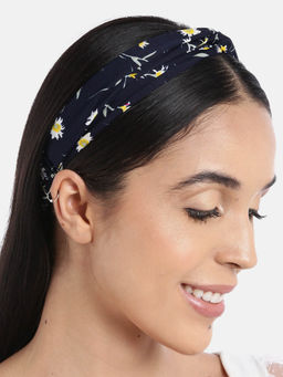 Blueberry - Floral Print Knot Navy Blue Hairband