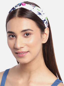 Blueberry - Multi Floral Printed White Knot Hairband