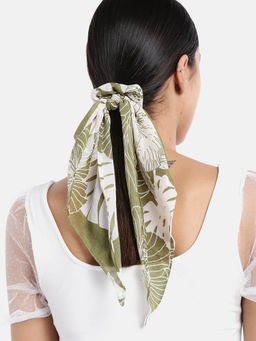 Blueberry - Green & White Floral Printed Ruffle Scrunchie