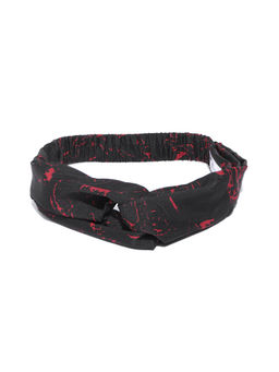 Blueberry - Red Floral Printed Black Knot Hairband