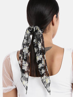 Blueberry - Floral Printed Black Ruffle Scrunchie