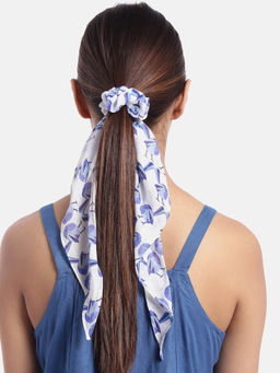 Blueberry - Sparrow Bird Printed White Ruffle Scrunchie