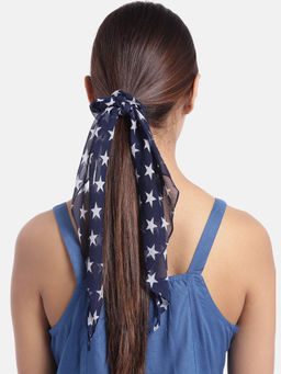 Blueberry - White Star Printed Navy Blue Ruffle Scrunchie