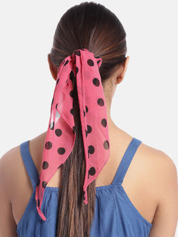 Blueberry - Black Doted Pink Ruffle Scrunchie