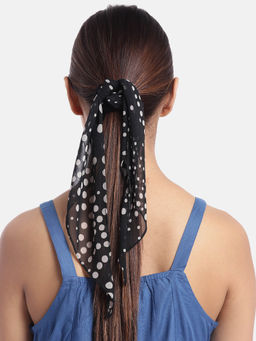 Blueberry - White Doted Black Ruffle Scrunchie