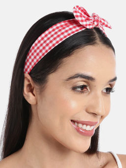 Blueberry - Red & White Check Pattern Bunny Knot Hairband