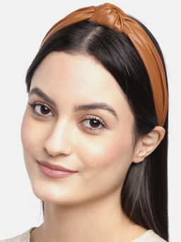 Blueberry - Camel Color Synthetic Leather Knot Hairband