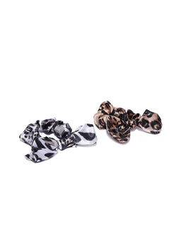 Blueberry - Multi Animal Printed Bow Scrunchies (Set of 2)