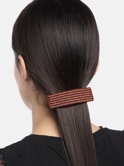 Blueberry - Red Nad Gold Hand Beaded Embellished Hairclip