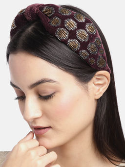 Blueberry - Purple Velvet Hand Beaded Embellished Knot Hairband