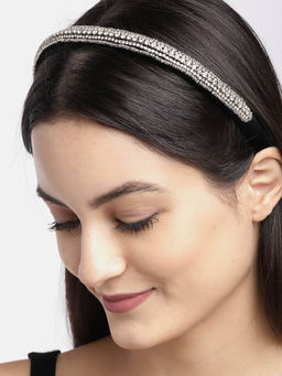 Blueberry - Silver Crystal Hand Embellished Black Hairband