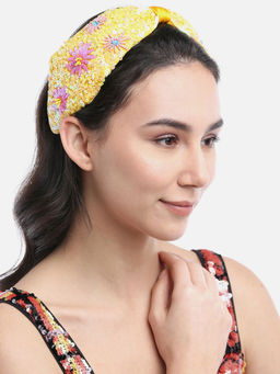 Blueberry - Yellow And Pink Sequin Embellished Satin Knot Hair Band