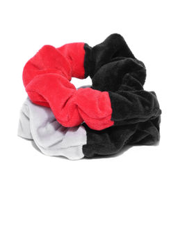Blueberry - Black, Grey And Red Double Tone Velvet Scrunchies Set of 2