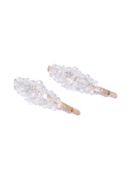 Blueberry - White Crystal Beads Detailing Hair Pins Set of 2