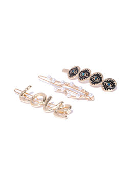 Blueberry - Evil Eye, Love, Pearl Detailing Bobby Hair Pins Set of 3