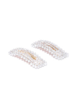 Blueberry - White Crystal Beads Detailing Hair Pins Set of 2