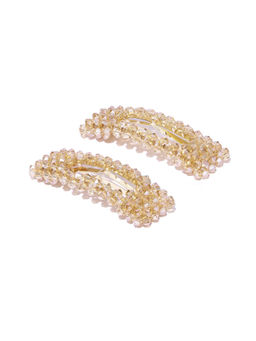 Blueberry - Gold Crystal Beads Detailing Hair Pins Set of 2