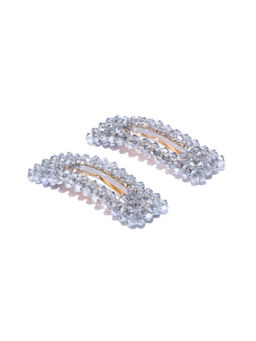 Blueberry - Grey Crystal Beads Detailing Hair Pins Set of 2