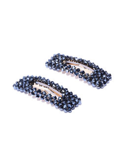 Blueberry - Navy Blue Crystal Beads Detailing Hair Pins Set of 2