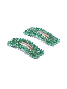 Blueberry - Green Crystal Beads Detailing Hair Pins Set of 2