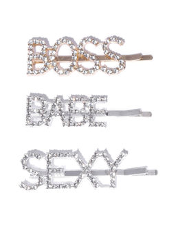 Blueberry - Crystal Diamond Silver And Gold Bobby Pins Set of 3