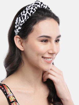 Blueberry - White And Black Leopard Printed Knot Hair Band