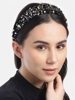 Blueberry - Multi Sequin Embellished Black Velvet Hair Band