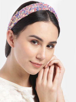 Blueberry - Multi Sequin Embellished Pink Velvet Hair Band