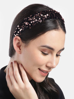 Blueberry - Pink Sequin Embellished Black Velvet Hair Band
