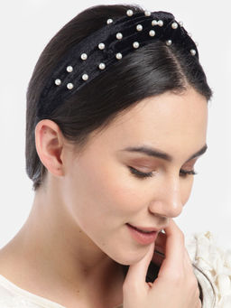 Blueberry - Princess Pearl Embellished Black Velvet Knot Hair Band