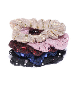 Blueberry - Multi Colour Sequins Detailing Scrunchies Set of 5