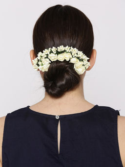 Priyaasi - Handcrafted Off White Roses Bun Hair Accessory