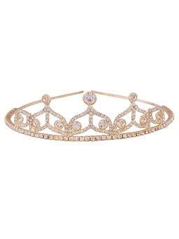 Accessher - Rhinestone Studded Golden Metal Hair Band Crown